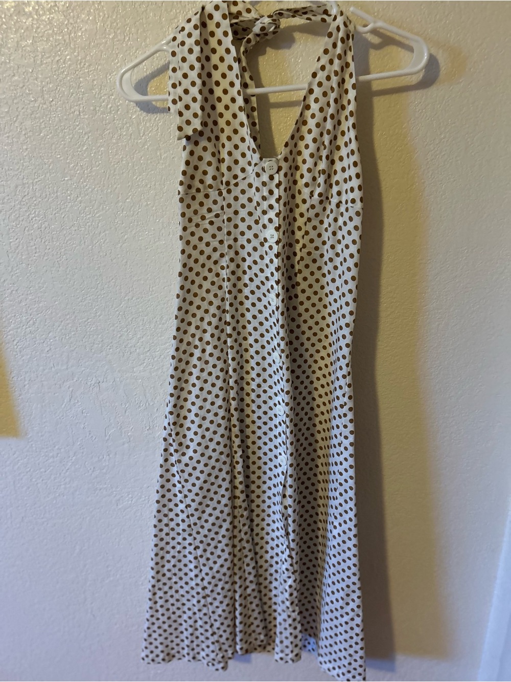 Zara Cream Halter Midi Dress with Brown Dot Print - Picture 4 of 5